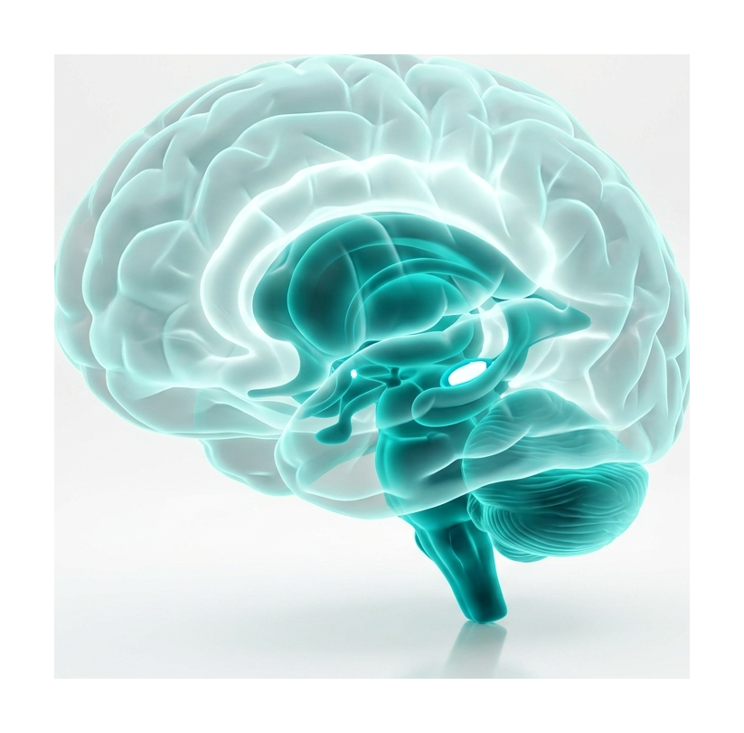 Representação realista de corte cerebral segmentado por região, exemplo ilustrativo
